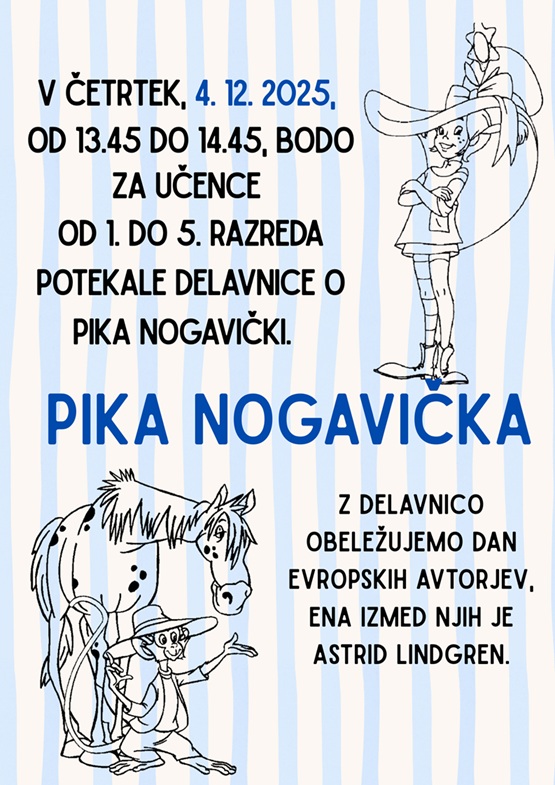 Plakat za delavnico o PIki Nogavički